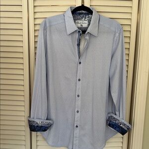 Robert Graham Light Blue Dress Shirt with Navy Trim